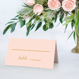 Cartão De Mesa Casamento Simples Rosa Bege Caligrafia Dourada