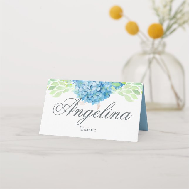 Cartão De Mesa Casamento sofisticado com Hydrangea Azul (Frente)