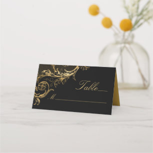 Cartão De Mesa Casamento tema damasco Floral Dourado Preto Vintag