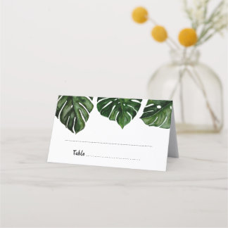Cartão De Mesa Casamento Tropical de Monstera Leaf Greenery