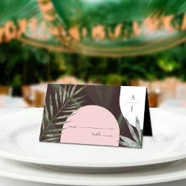 Cartão De Mesa Casamento Tropical de Palm Árvore Monograma