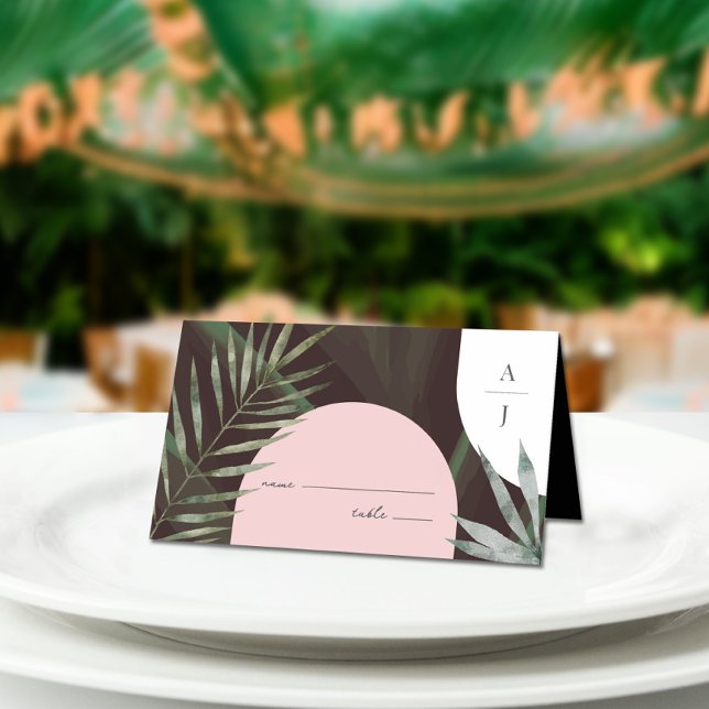 Cartão De Mesa Casamento Tropical de Palm Árvore Monograma (Criador carregado)