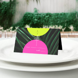 Cartão De Mesa Casamento Tropical de Palm Tree Monograma Neon Arc