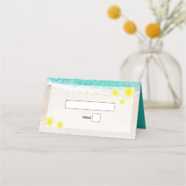 Cartão De Mesa Casamento Tropical de Praia Yellow Plumeria Frangi