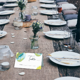 Cartão De Mesa Casamento Único de Arte de Abstrato Amarelo Azul