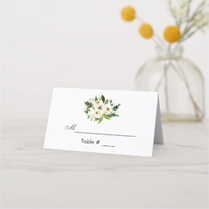Cartão De Mesa Casamento Verde Floral e Branco com Aquarela
