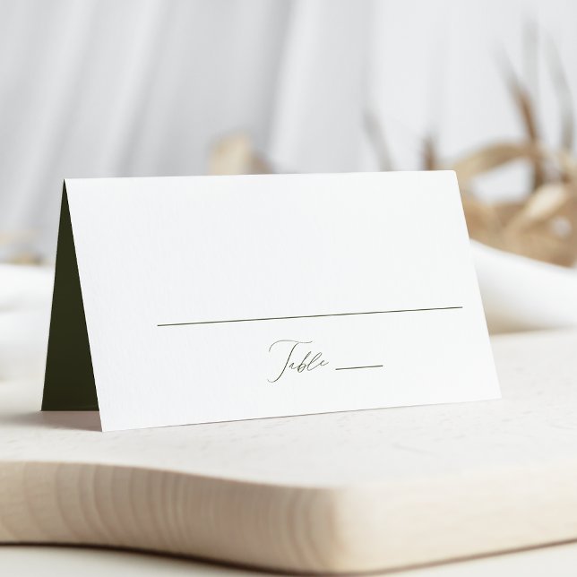 Cartão De Mesa Casamento Verde-Oliva com Script Elegante Moderno (Criador carregado)