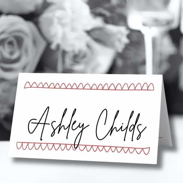 Cartão De Mesa Casamento Whimsical Vermelho Francês Desenhado À M (Hand Drawn French Red Whimsical Wedding Place Card)