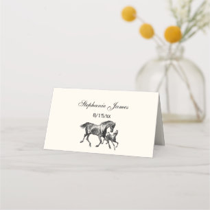 Cartão De Mesa Cavalos Vintage Mãe Bebê Pé Marfim