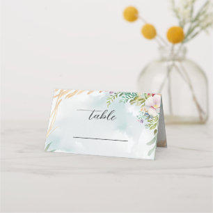 Cartão De Mesa Cena de Praia com Aquarela Floral para Casamento d