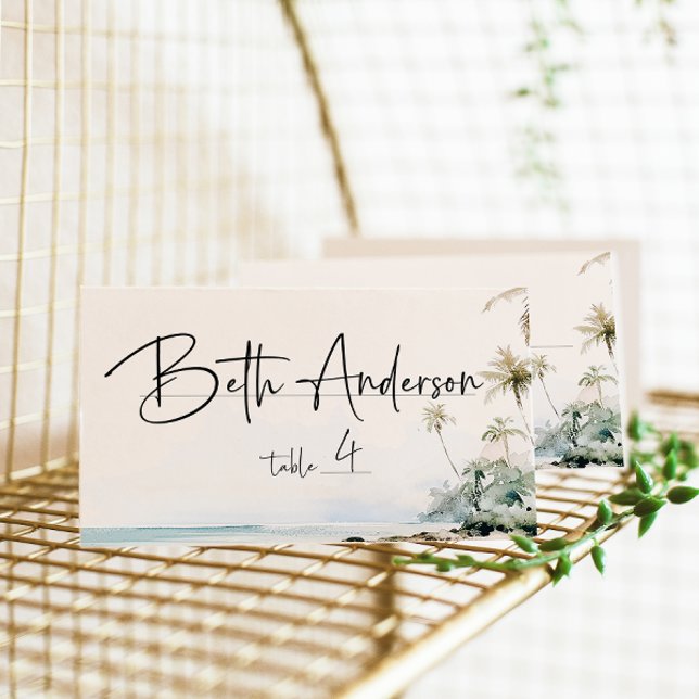 Cartão De Mesa Cena de Praia da Ilha Tropical (Criador carregado)