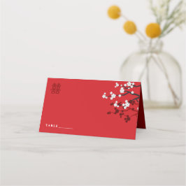 Cartão De Mesa Cereja Blossoms e Felicidade Dupla Casamento Chinê