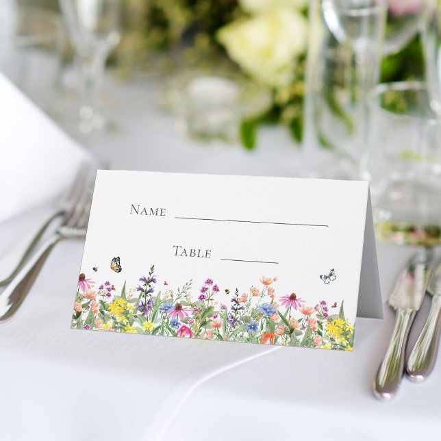 Cartão De Mesa Chá de Bebê de Flores Silvestres & Borboletas (Criador carregado)