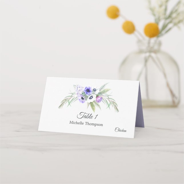 Cartão De Mesa Chá de Bebê Flor Violeta Empoeirada (Frente)