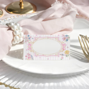 Cartão De Mesa Chá de Bebê Menina Floral Caprichoso Rosa