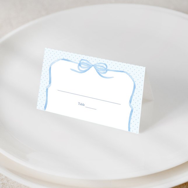 Cartão De Mesa Chá de casamento Arco Azul Pálido da Coquette Vint (Light blue watercolor bow and frame baby boy shower place cards)