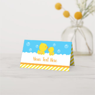 Cartão De Mesa Chá de fraldas Amarelo e Azul de Borracha Ducky