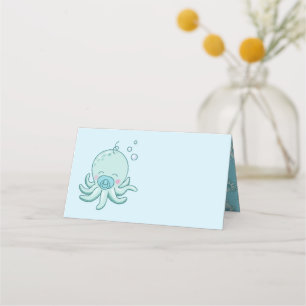 Cartão De Mesa Chá de fraldas de polvo bonito Kawaii Blue Boy