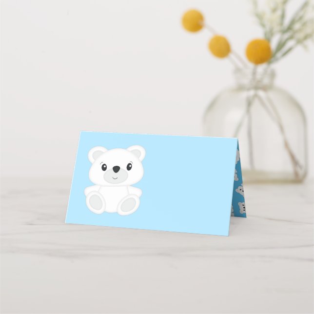 Cartão De Mesa Chá de fraldas de Urso Polar Azul (Frente)