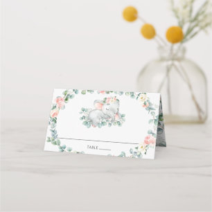 Cartão De Mesa Chá de fraldas Floral Cor-de-rosa-do-Elefante-Dorm