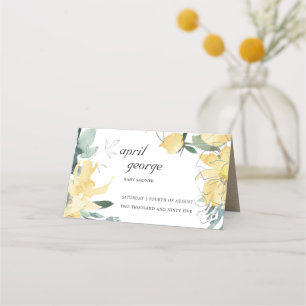 CARTÃO DE MESA CHÁ DE FRALDAS FLORAL DE COR AMARELO AMARELO ELEGA