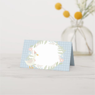 Cartão De Mesa Chá de fraldas Floral Gingham Bobo Azul