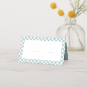 Cartão De Mesa Chá de fraldas neutro simples de gingham em teal