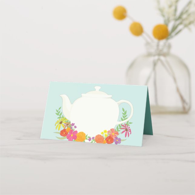 Cartão De Mesa Chá de fraldas Tea Party Teapot Primavera Floral (Frente)