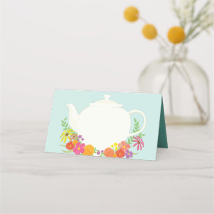 Cartão De Mesa Chá de fraldas Tea Party Teapot Primavera Floral