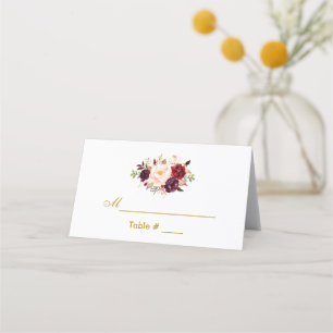 Cartão De Mesa Chá de panela Dourado Floral da Watercolor Burgund
