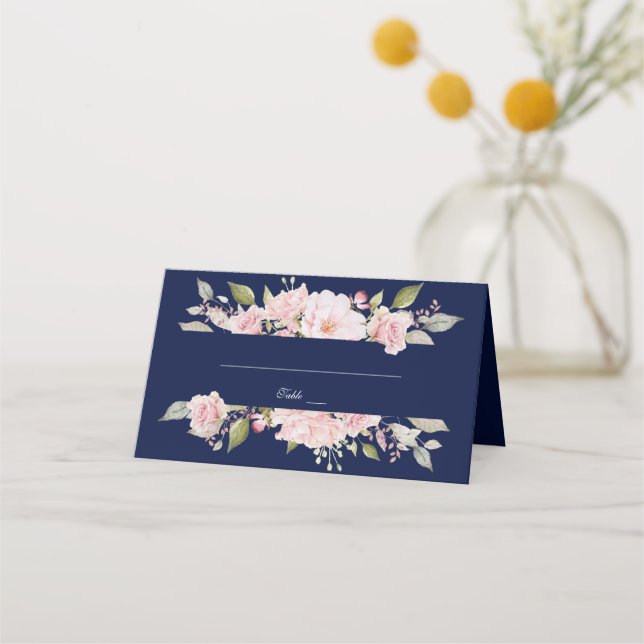 Cartão De Mesa Charm Blush Floral Marinho Azul Casamento Azul (Verso)