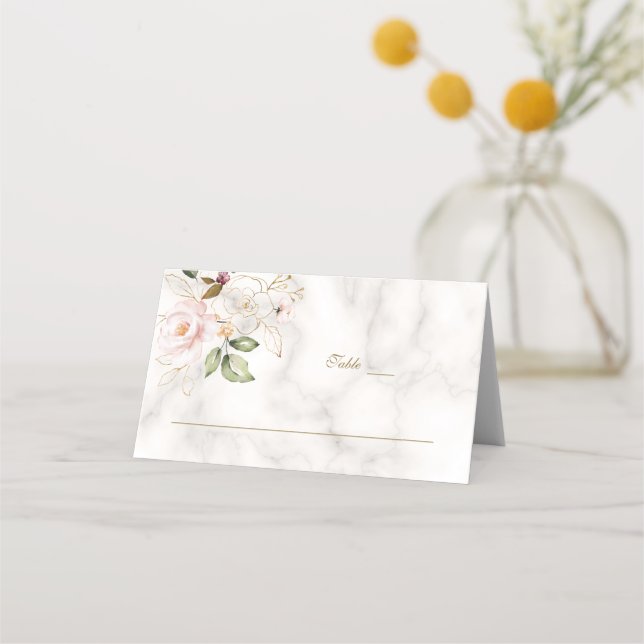 Cartão De Mesa Charming Blush Dourado Flowers Marble Table Number (Verso)