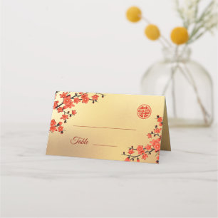 Cartão De Mesa Cherry Blossom Red Dourado   Casamento chinês