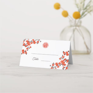 Cartão De Mesa Cherry Blossom Red White   Casamento chinês
