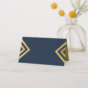 Cartão De Mesa Chic Elegant Blue e Faux Dourado Geométrico