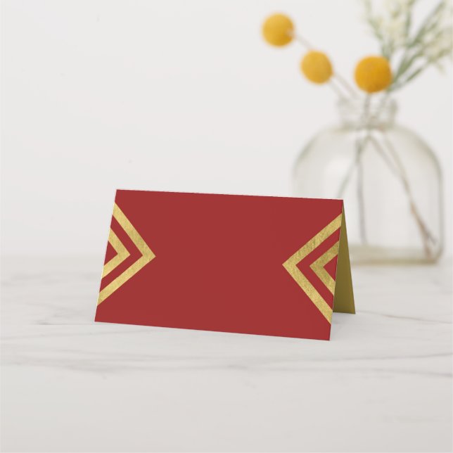 Cartão De Mesa Chic Elegant Red e Faux Dourado Geométrico (Frente)
