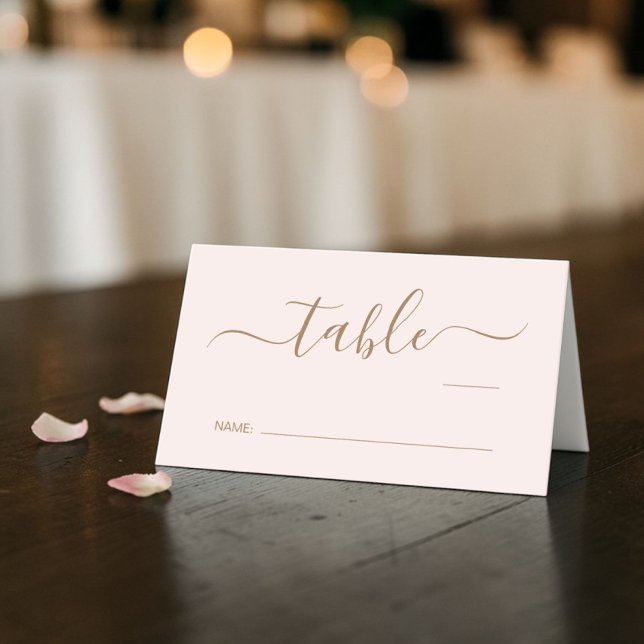 Cartão De Mesa Chic Script Pink Gold Wedding Table Number (Chic Script Pink Gold Wedding Table Number Place Card)