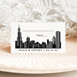 Cartão De Mesa Chicago Skyline Black Art Deco Casamento Monograma