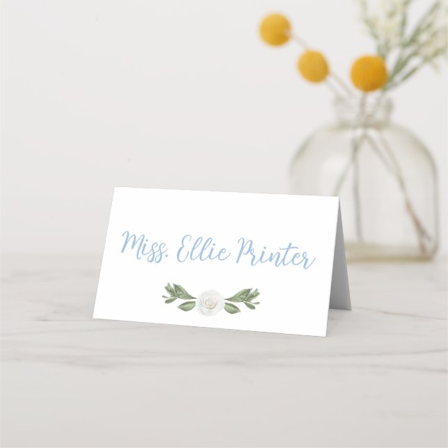 Cartão De Mesa Chinoiserie Flor Azul e Branco (Frente)