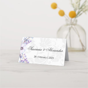 Cartão De Mesa Cinza Damask e Purple Berry Weds
