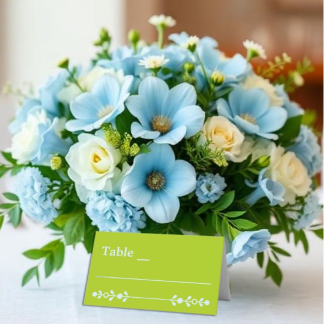 Cartão De Mesa Citrus Green & Coastal Blue Wedding (Criador carregado)