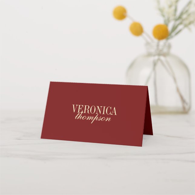 Cartão De Mesa Classic Elegant Script Wine Red Wedding (Frente)