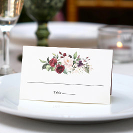 Cartão De Mesa Clássico Buquê de Flores em Aquarela Burgundy e Bl