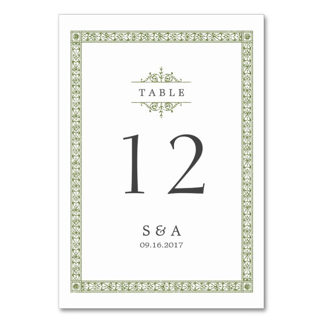 Cartão de mesa clássico de casamento vintage elega (Frente)