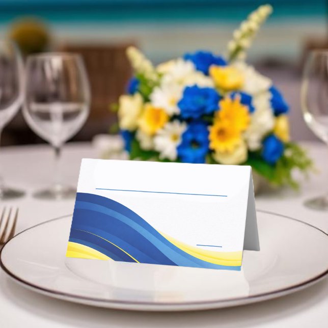Cartão De Mesa Cobalt Blue and Yellow Wedding (Cobalt Blue and Yellow Wedding Place Card)
