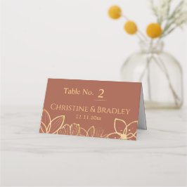 Cartão De Mesa Cobre e Dourado Casamento