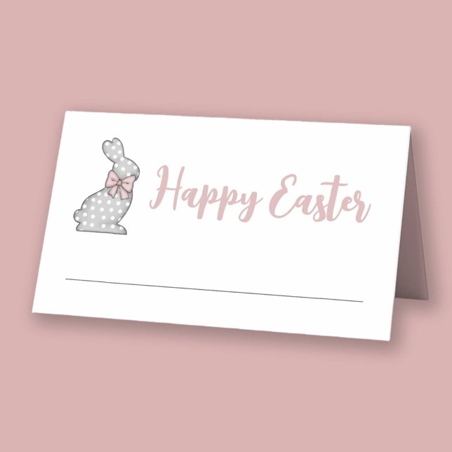 Cartão De Mesa Coelho Rosa Fofo Feliz Páscoa   (Cute Pink Bunny Happy Easter Place Card)