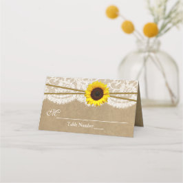 Cartão De Mesa Coleção de Casamentos Kraft, Lace & Sunflower