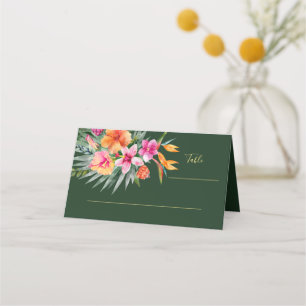 Cartão De Mesa Coloração de Flores Tropicais Rosa e Casamento Lar
