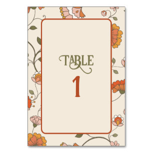 Cartão de Mesa com Padrão Floral Vermelho e Amarel